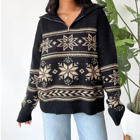 NWT Grey Bandit Black & Cream Warm Me Up Sweater Medium - Picture 2 of 9